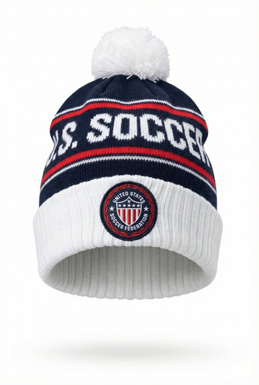 U.S. Soccer Officially Licensed - White Pom Beanie