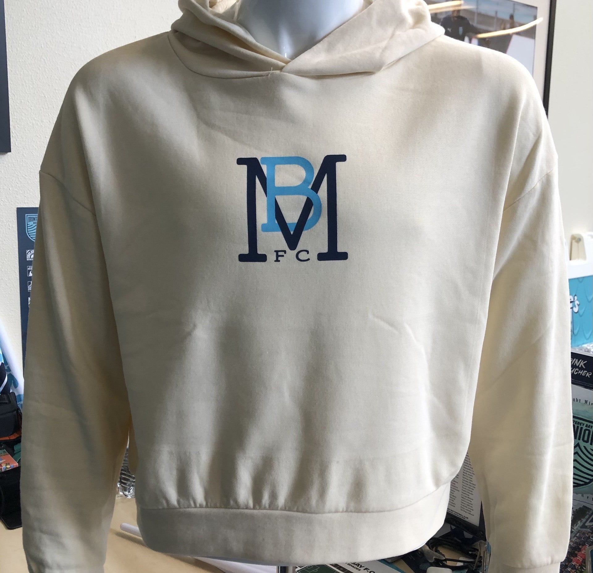 Ladies Cropped Oversize Cream Hoodie